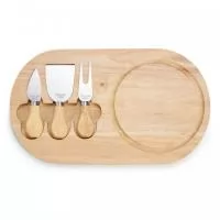 Kit queijo 4 peças, contém: tábua de bambu com canaleta, faca com ponta, garfo e espátula. Tábua com imã para encaixe e fixação dos utensílios.