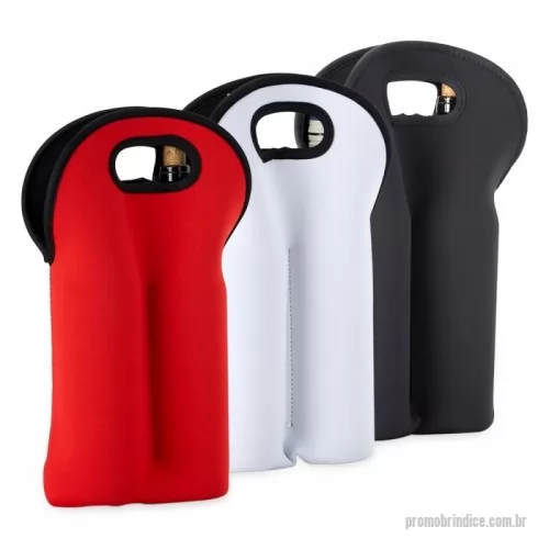 Kit acessórios para vinho personalizado - Porta garrafas duplo em neoprene isotérmico.