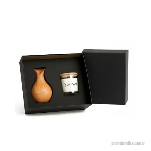 Kit aromático personalizado - Kit Personalizado em caixa de papel contendo umidificador elétrico com carregador USB, vela aromática com essências em pote de vidro.