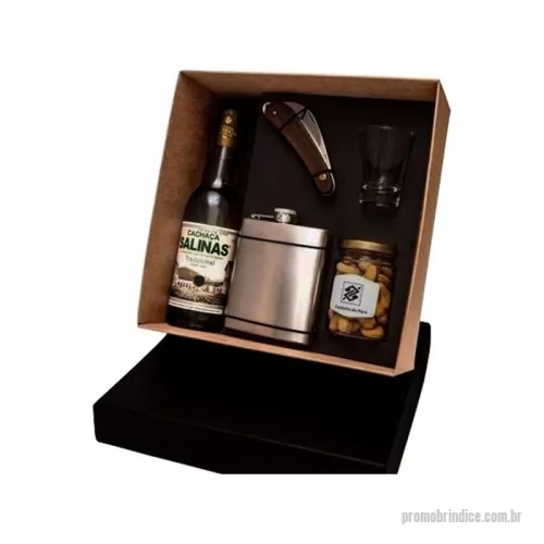 Kit bebidas personalizado - Kit Cachaça + 1 Copo de dose de vidro + Pote de petiscos + cantil + canivete