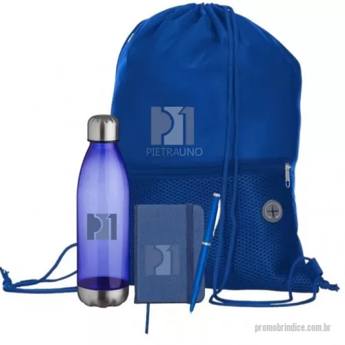 Kit Boas Vindas personalizado - 1 MOCHILA SACO 1 SQUEEZE 1 MOLESKINE 1 CANETA