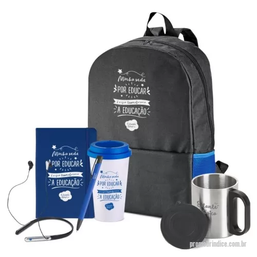 Kit Boas Vindas personalizado - Kit Boas vindas/Welcome Kit com 1 Mochila Para Notebook + 1 Copo Bucks 550ml + 1 Caderneta Tipo Moleskine 14x21cm + 1 Caneca Inox com Tampa + 1 Fone + 1 Caneta Plástica