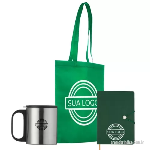 Kit Boas Vindas personalizado - Kit com Caneca Inox 180 ml, Sacola TNT com Alça, Caneta Metal e Caderno de Anotações