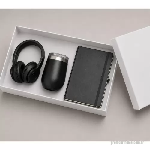 Kit Boas Vindas personalizado - Kit boas vindas com fone de ouvido, copo térmico e moleskine