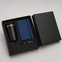 Kit boas vindas com copo térmico, moleskine e caneta