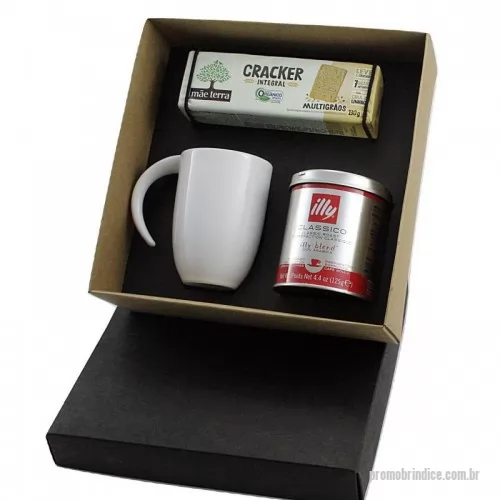Kit café personalizado - Kit Café personalizado em caixa de papel, Café ILLY CLASSIC 125G, Caneca de porcelana e Biscoito CRACKER  integral. Gravação na caneca e tampa da caixa.