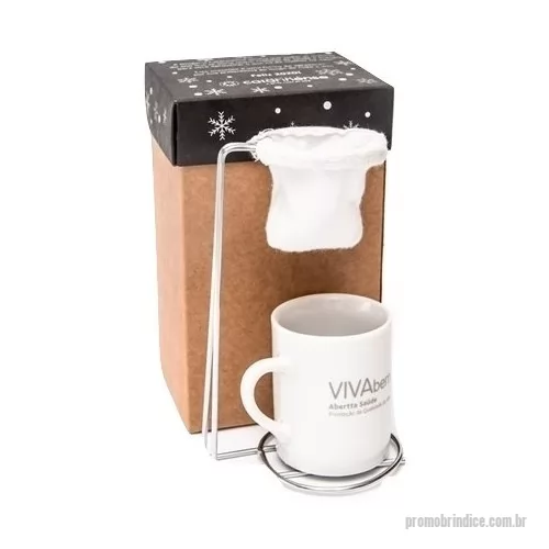 Kit café personalizado - Kit Café personalizado em caixa de papel, caneca em porcelana e coador individual de inox.