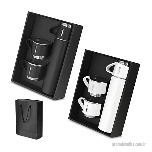 Kit café personalizado - Kit garrafa térmica 450ml com duas tampas extras que podem ser utilizadas como xícaras.