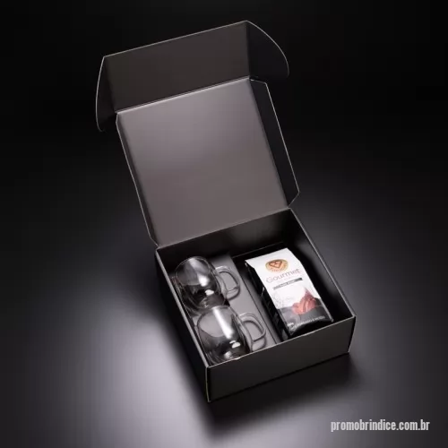 Kit café personalizado - Kit café contendo duas canecas de vidro parede dupla 250ml. Acompanha 1 pacote de café gourmet 250gr.