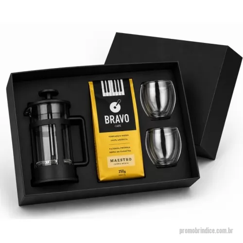 Kit café personalizado - kit café em caixa de papel com 1 prensa francesa, 1 café gourmet e 2 copos de vidro parede dulpa