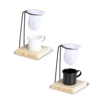 Kit Café 3 Peças contém: xícara de 120ml em metal, base de madeira com suporte para coador, e mini coador de café em tecido.  Altura :  17 cm  Largura :  9 ,8 cm