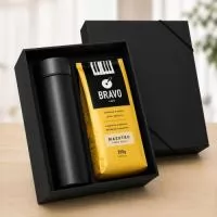 Kit café em caixa de papel com 1 garrafa termica e 1 café gourmet