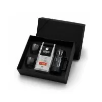 Kit café Personalizado em caixa de papel contendo: 01 cafeteira Francesa de 350ml 02 copos de vidro duplo de 90ml 01 café premium Bravo de 250grs  Com Personalização peças e na tampa da caixa.