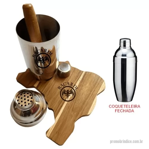 Kit caipirinha personalizado - Kit caipirinha tábua formato mapa do Brasil, socador e coqueteleira 750ml multifuncional. Gravação da logo a laser na tábua, socador e  no copo da coqueteleira. Despachamos com frete pago para Sul, Sudeste e Centro Oeste.