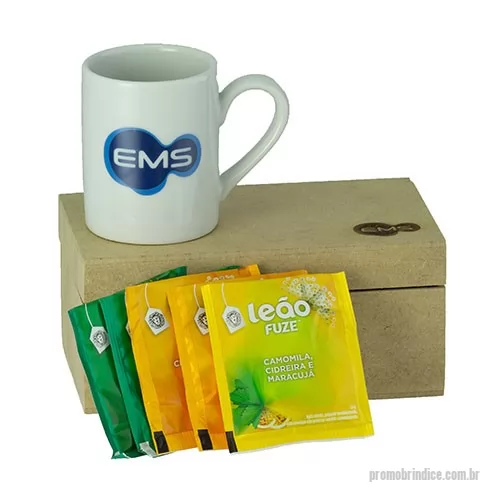 Kit caneca personalizado - KIT EM CAIXA MDF COM TAMPA BAÚ COM GRAVAÇÃO E DIVISÓRIA CONTENDO 01 CANECA RETA MINI 120ML BRANCA E 05 SACHÊS DE  CHÁ