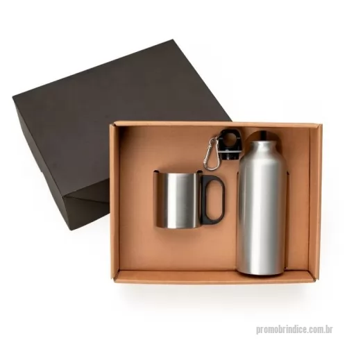 Kit caneca personalizado - Caixa para presente com caneca inox 180ml e squeeze em alumínio 400ml.