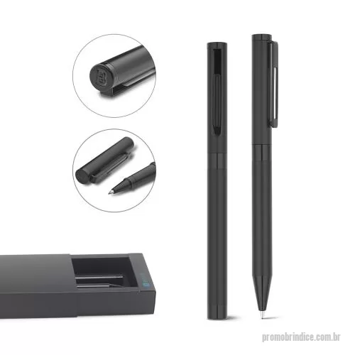 Kit caneta personalizado - Conjunto de esferográfica e roller