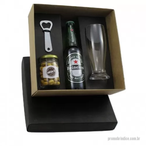 Kit cerveja personalizado - Kit Cerveja personalizado em caixa de papel, Cerveja Heineken 330ml, Copo, Abridor e Pote de Petiscos.