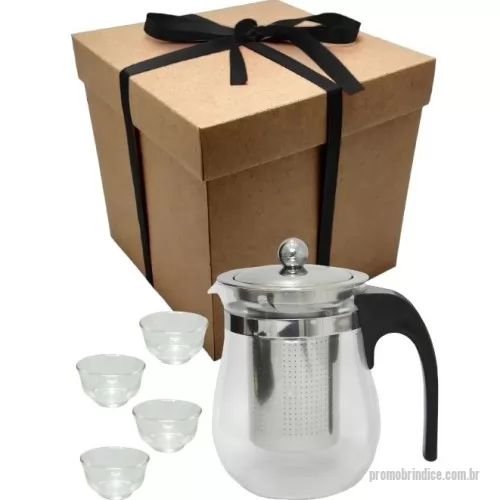 Kit chá personalizado - 4 Xícaras de Vidro 1 Chaleira de Vidro 1 Infusor 1 Caixa Kraft