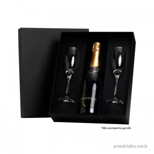 Kit champanhe ou espumante personalizado - Caixa para presente VIP com 02 taças de vidro para champanhe 210ml e espaço para garrafa de 750ml.