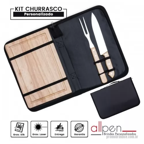 Kit churrasco personalizado - Kit churrasco Personalizado 13788 com sua logomarca. 20 anos ajudando a cotar Brindes Promocionais com várias empresas num único clique. Kit churrasco 2 peças com tábua de madeira em estojo de nylon com alça. Possui tábua de madeira, garfo e faca. Acompanha proteções plásticas e parte interna com elástico para fixar as peças.Kit churrasco 2 peças com tábua de madeira em estojo de nylon com alça. Possui tábua de madeira, garfo e faca. Acompanha proteções plásticas e parte interna com elástico para fixar as peças.Kit churrasco Personalizado, 109673, Allpen. Clique e Cote no Portal PromoBríndice!