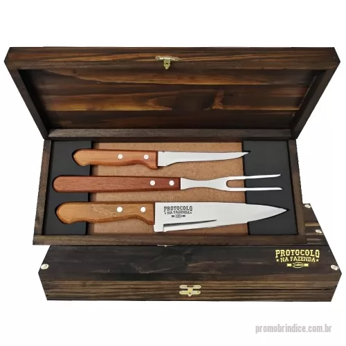 Kit churrasco personalizado - Estojo de madeira envelhecida com faca churrasco 7