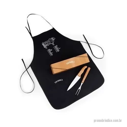 Kit churrasco personalizado - Kit churrasco Personalizado contendo: 01 faca para churrasco 01 Garfo para churrasco 01avental personalizado 01 caixa para acomodação dos itens Personalização nas peças e na tampa da caixa