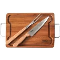 Kit churrasco tábua com alça fabricação local + faca 7  e garfo  trinchante Tramontina. Gravação indelével da logo a laser na tábua e na faca. Acompanha caixa para presente com listras em marrom. Um presente tradicional, útil, com ótima apresentação e extremamente durável,, garantindo a visualização da sua logo por muitos e muitos anos. Despachamos com frete pago para todo o Brasil.