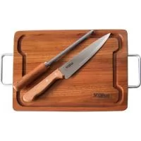 Kit churrasco tábua com sulco, chaira e faca 7 . Acompanha caixa para presente com listras em marrom. Gravação indelével da logo a laser na faca e na tábua. Um presente tradicional, útil e de extrema durabilidade, garantindo a visualização da sua marca por muitos e muitos anos. Despachamos com frete pago para todo o Brasil.