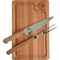 Ki churrasco tábua eucalipto 20cm X 31cm fabricação local + faca 7  Tramontina e garfo trinchante Tramontina. Gravação da logo a laser na faca e na tábua. Acompanha caixa para presente com listras em marrom. Um presente tradicional, útil e de durabilidade extrema, garantindo a visualização da usa marca por muitos e muitos anos. Despachamos com frete pago para todo o Brasil.