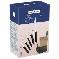 Cepo para facas Tramontina contendo 04 facas cabo de polipropileno e um garfo trinchante. Gravação indelével da logo a laser no cepo e na faca de 7”. Um presente útil e durável, garantindo a visibilidade da sua marca por muitos anos. Despachamos com frete pago para regiões Sul, Sudeste e Centro Oeste