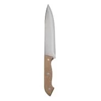 Kit churrasco com 4 peças: Garfo grande, Faca com 31,7 cm e uma Chaira, todos com cabos de madeira, ambos com cabos de madeira e lâminas em aço inox, e uma Tábua de bambu com 1,2 de espessura. Obs: Os componentes do cabo de madeira e a tábua de bambu