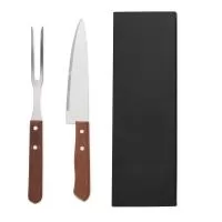 Kit churrasco duas peças em estojo de papel kraft, contém faca e garfo.