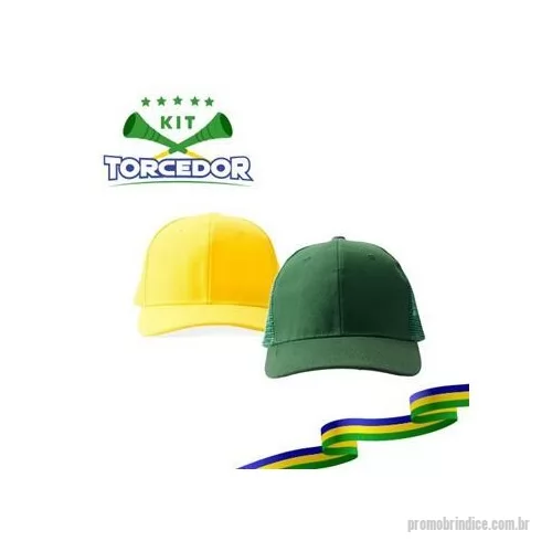 Kit copa do mundo personalizado - Boné de aba curva confeccionado em poliéster e tela respirável em nylon. Possui fecho plástico de fácil ajuste na parte posterior. Altura : 14 cm Largura : 18 aba cm Profundidade : 7,3 aba cm Circunferência : 55,5 cm Peso aproximado g : 70