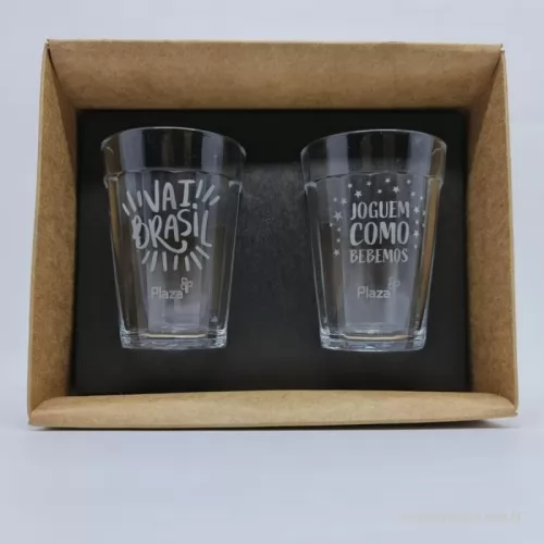 Kit copo personalizado - 2 Copos de vidro Americano - dentro de uma caixa em papel Kraft