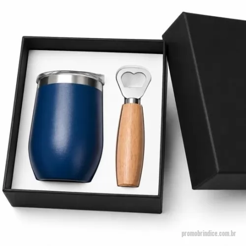 Kit copo personalizado - Kit copo térmico e abridor de garrafa