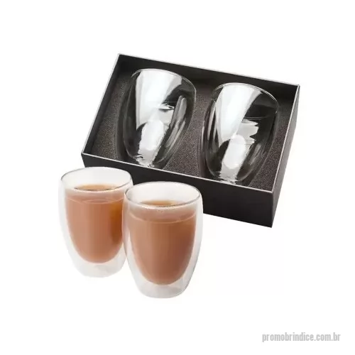 Kit copo personalizado - Kit em caixa de papel, 2 copos de vidro de parede dupla de 150ml.