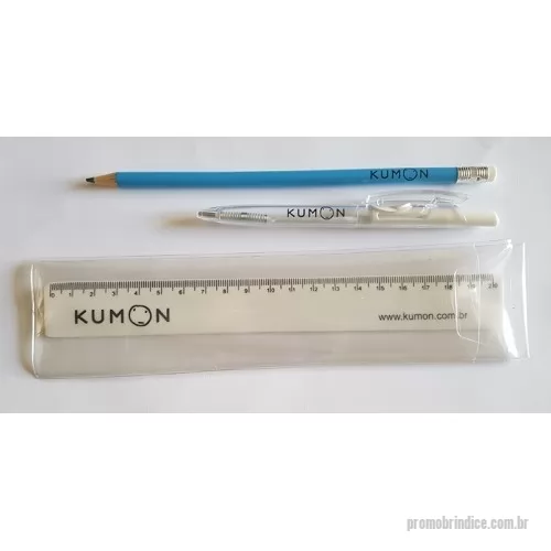 Kit escolar personalizado - kit escolar, estojo pvc cristal, caneta com click, lápis com borracha no topo e régua de 20 cm