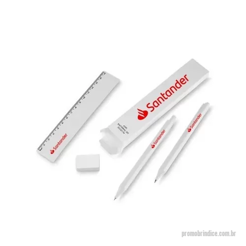 Kit escritório personalizado - Kit escritório antibacteriano, contém: Caneta plástica, lapiseira plástica, régua plástica de 15cm, e borracha. Personalização em Silkscreen na régua, caneta, lapiseira e embalagem.