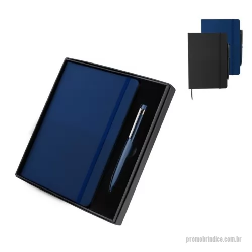 Kit escritório personalizado - Kit escritório contendo, caderno A5 com elástico , capa dura em PU com gravação em baixo-relevo em linhas, 80 folhas internas em papel offset 70g/m², Acompanha caixa presenteável.