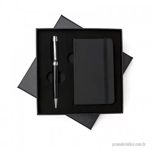 Kit executivo personalizado - Kit executivo 2 peças Caneta e Bloco com Estojo de Papelão Preto