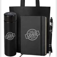 Kit Executivo - Caderneta Tipo  Moleskine - Caneta Metalica - Garrafa Termica com sensor -  Tudo personalizado.