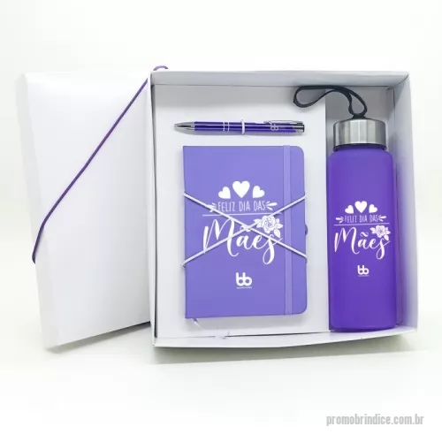 Kit feminino personalizado - CONTÉM:  1 – Squeeze Plástico 680ml 1 – Caderneta Emborrachada 17,7 X 12,5 cm 1 – Caneta Metal 1 – Caixa 27×27 cm Branca