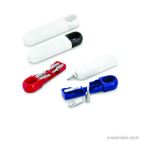 Kit ferramenta personalizado - Conjunto de mini chave de parafusos em PS com 4 pontas diferentes removíveis com opção de guardar as peças no corpo. 92 x 22 x 13 mm