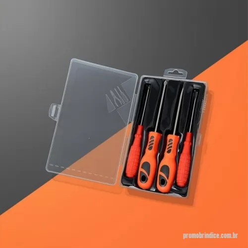Kit ferramenta personalizado - Kit ferramenta 4 peças em estojo plástico com trava de segurança Contém 2 chaves de fenda e 2 chaves Phillips.