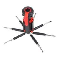 Kit ferramenta retrátil com 7 chaves e lanterna de 6 Leds. Material plástico, possui 3 chaves Philips; 3 chaves de fenda; chave de ponta dupla sendo um mini Philips e uma mini Fenda em cada extremidade, basta desrosquear as tampas para visualizá-las