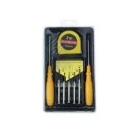 Descrição: Kit ferramenta 8 peças em estojo plástico com trava de segurança. Contém chave Phillips, trena de 2 metros com trava, conjunto de 5 chaves de precisão e chave de fenda.  Largura :  12,5 cm  Comprimento :  20,3 cm  Espessura :  3 cm  Medidas aproximadas para gravação (CxL):  11 cm x 12 cm  Peso aproximado (g):  228