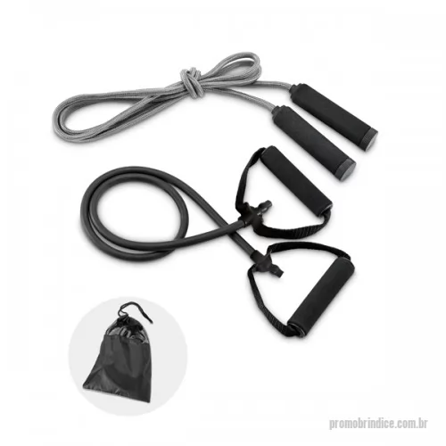 Kit fitness personalizado - Kit fitness composto por elástico e corda de pular. Fornecido com bolsa