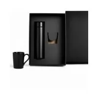 Kit em caixa de papel, caneca de porcelana 200ml, garrafa de alumínio de 500ml.