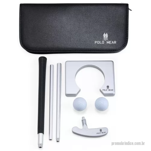 Kit golf personalizado - Estojo de couro sintético com kit golf para escritório. Um produto inovador, criativo e durável. Gravação da logomarca a laser no estojo, caçapa e parte metálica do taco